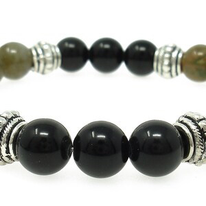 EMOCIONES REPRESIONES 8mm Crystal Intention Stretch Bead Pulsera con Descripción Tarjeta - Labradorita, Obsidiana, y Rhyolite