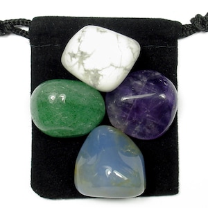 OVERCOMING ANGER Tumbled Crystal Healing Set Pouch - Amethyst, Aventurine, Chalcedony, & Howlite