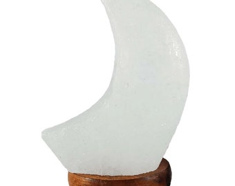 White Crescent Moon Himalayan Salt Lamp with Color Changing LED & USB Plug - Crystal Healing