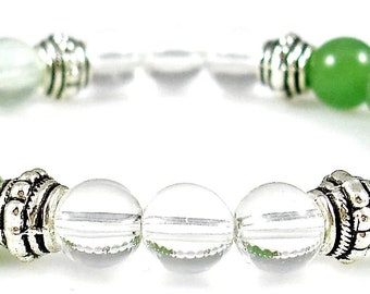 ALLERGY RELIEF SUPPORT 8mm Crystal Intention Stretch Bead Bracelet with Description Card -  Aventurine, Clear Quartz, and Fluorite