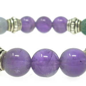 JOY & HAPPINESS 8mm Crystal Intention Stretch Bead Bracelet with Description Card - Amatista, Calcedonia y Moss Agate