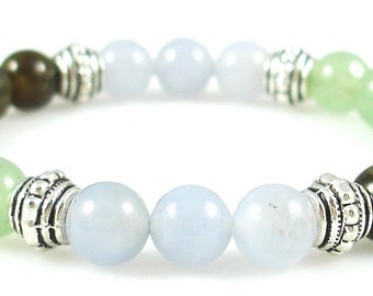 BLOOD PRESSURE SUPPORT 8mm Crystal Intention Stretch Bead Bracelet with Description Card - Aventurine, Chalcedony, and Labradorite