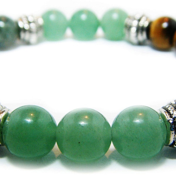 ABUNDANCE & PROSPERITY 8mm Crystal Intention Stretch Bead Bracelet w/Description Card - Aventurine, Moss Agate, Tiger's Eye