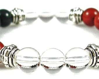 ACID REFLUX (GERD) Support 8mm Crystal Intention Stretch Bead Bracelet w/Description Card - Bloodstone, Clear Quartz, and Red Jasper