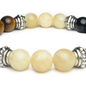 Pulseira de contas elásticas de intenção de cristal de 8 mm para recuperação de vício com cartão de descrição - calcita, ônix preto e olho de tigre
