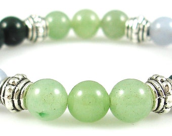 ANTI-INFLAMMATORY SUPPORT 8mm Crystal Intention Stretch Bead Bracelet with Description Card - Aventurine, Chalcedony, and Moss Agate