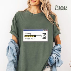 Loading Please Wait T-Shirt, Funny Retro Computer Screen Tee, 90s Aesthetic Y2K Pixel Art Gamer Gift for Programmers & Tech Lovers.