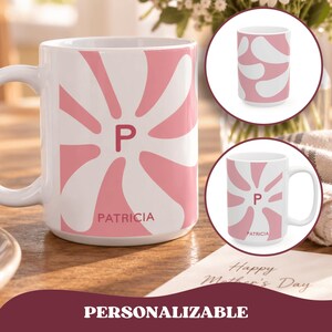 Personalized Name Mug for Mom | Pink Color Block Flower Mug | Custom Initial Coffee Mug | Mothers Day Birthday Gift | Cute Coffee Lover Mug