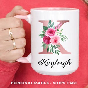 Custom Floral Name Mug, Personalized Initial Mug with Name, Custom Floral Letter Mug, Monogram Letter Mug, Personalized Initial Coffee Mug