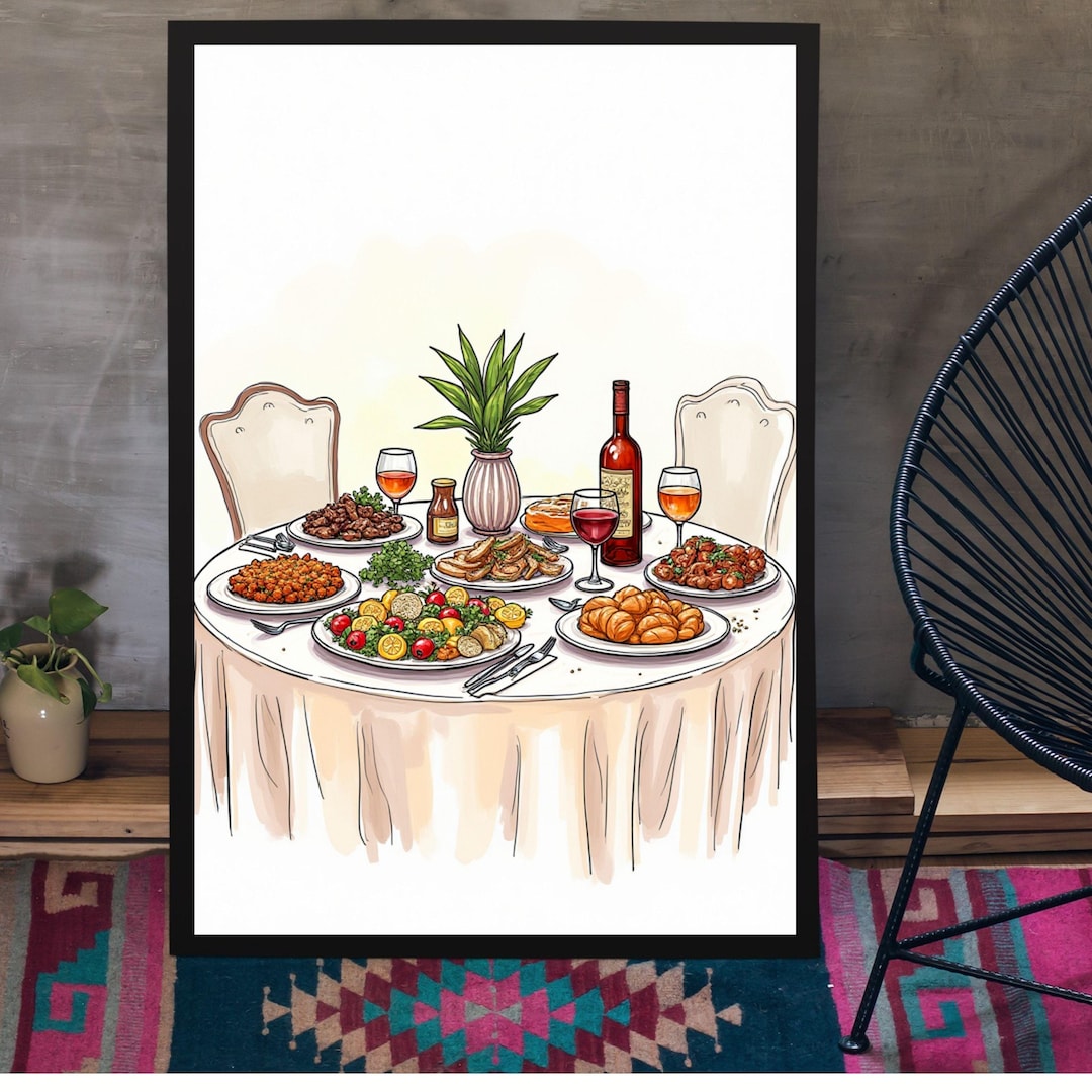 Dinner Party Illustration Poster - Table Setting Art Print - Etsy
