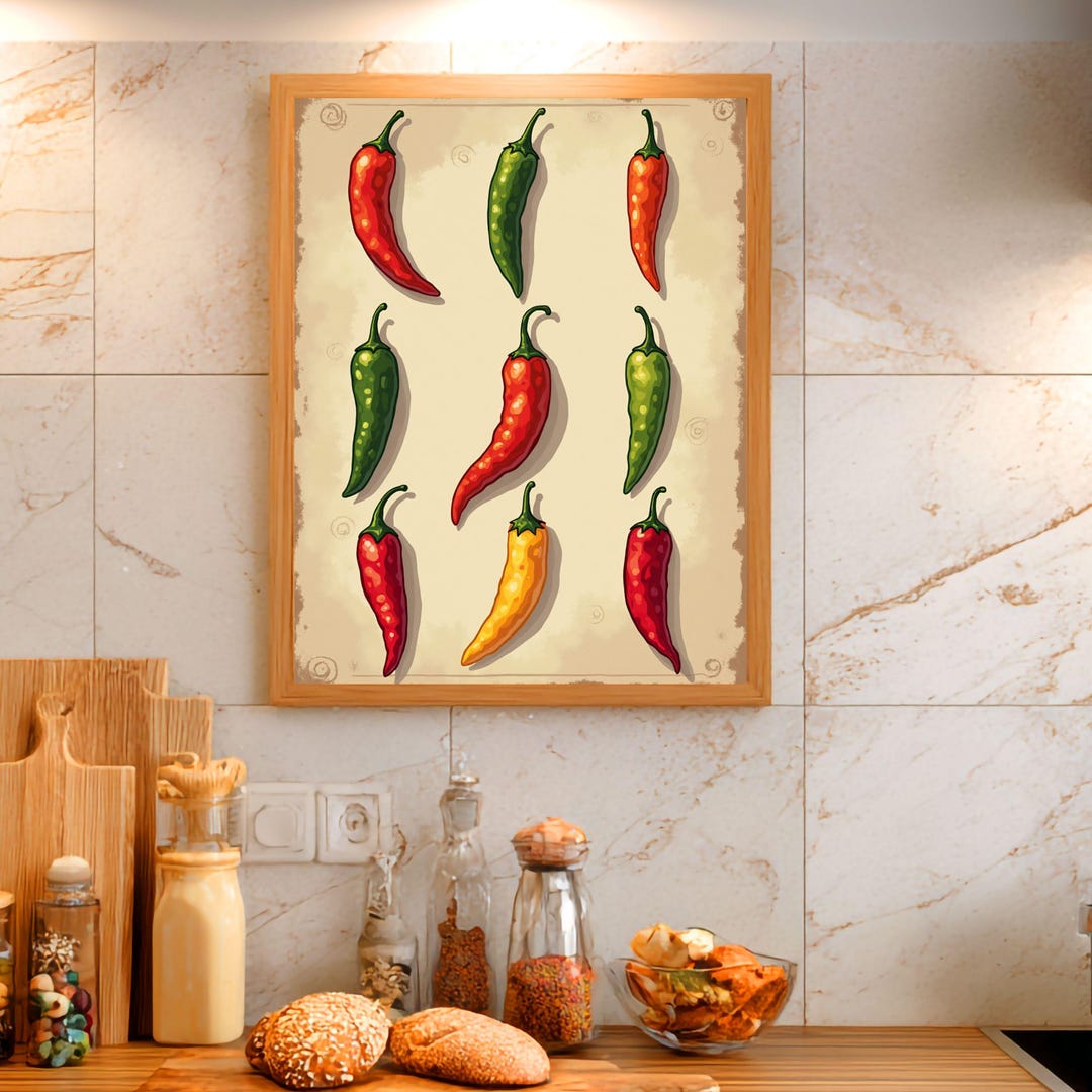 Culinary Artwork - Vibrant Chilli Pepper Art Print - Kitchen Wall Decor ...