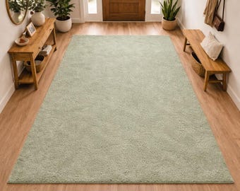 Handmade Sage Green Rug 8x10 Hand Tufted Wool Area Rug Soft Plush Minimal Modern Living Room Bedroom Entryway Decor