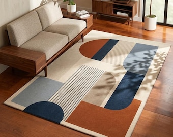 Modern Geometric Area Rug, Mid Century Modern Carpet, Abstract Living Room Rug, Contemporary Home Decor