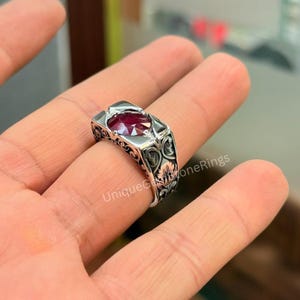 Red Ruby Yaqoot Ring: Handmade Sterling Silver 925 Gothic Ring