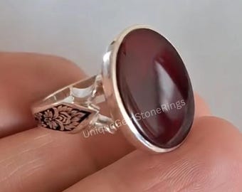 Yemeni Aqeeq Red Agate Ring: 925 Sterling Silver, Handcrafted Statement Jewelry