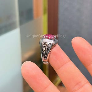 Real Natural Ruby Ring for Men | Handmade Red Yaqoot Gemstone Ring | 925 Sterling Silver Vintage Carved Ring | Luxury Islamic Jewelry Gift