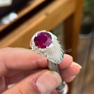 Handmade Red Yaqoot Unique Ring for Men Natural Ruby Sterling Silver 925