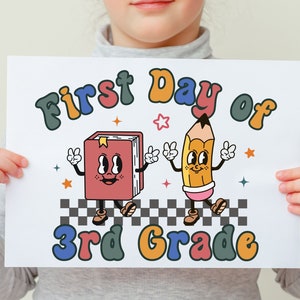 Retro Schulanfang Zeichen | 1st Day of School Printable | Back to School Foto - Erster Tag der dritten Klasse