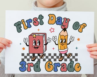 Retro First Day of School Sign | 1st Day of School Printable |  Back to School Photo - First Day of 3rd Grade