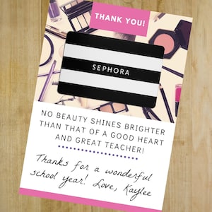 Cadeau d'appréciation de l'enseignant - Porte-cartes-cadeaux Sephora imprimable