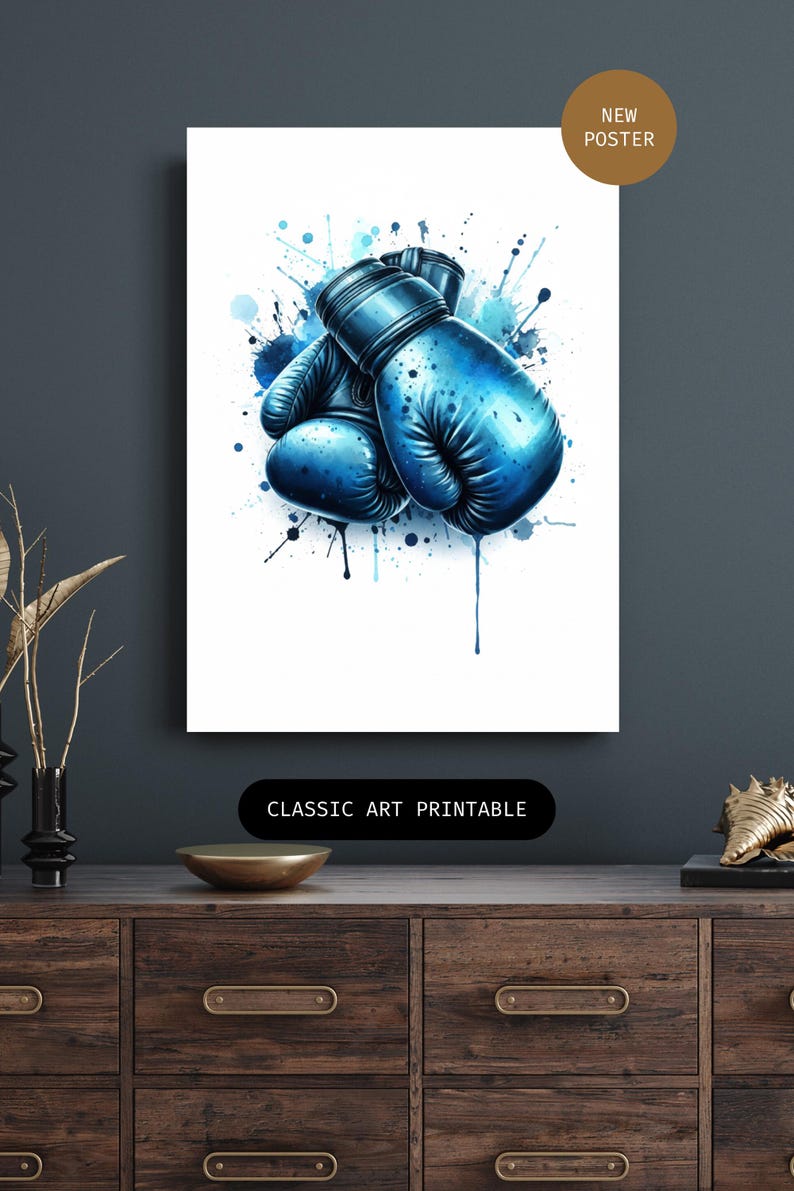 Boxing Wall Art Prints - Boxer Posters | Blue Watercolour Boxing Poster ...