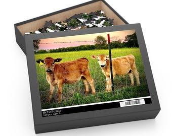 Rompecabezas de ternero de granja, acogedor rompecabezas de pasto rural, arte rústico de animales de granja, rompecabezas de vaca, regalo para adultos y niños