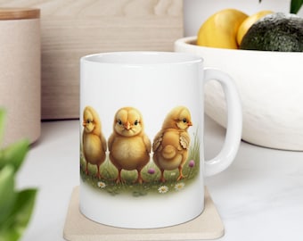Taza de café de cerámica con pollitos