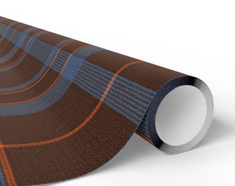 Papel de regalo a cuadros marrón y azul / Rollo de papel de regalo a cuadros