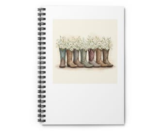 Cowboy Boots with Daisies Spiral Notebook | Ruled Lined Journal