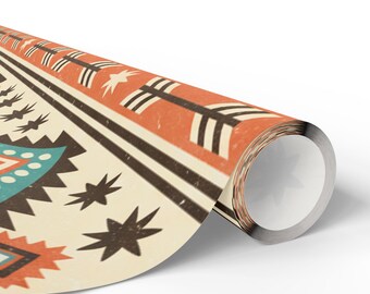 Papel de regalo bohemio estilo suroeste / Rollo de papel de regalo tribal azteca / Papel de regalo rústico neutro para cumpleaños, festividades y baby shower