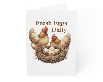 Fresh Eggs Daily Greeting Card | Chicken Nest Illustration