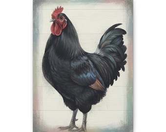 Black Rooster Canvas Art Rustic Farm Animal Wall Decor Chicken Kitchen Decor Farmhouse Wall Art