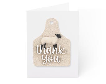 Tarjeta de agradecimiento de la exhibición Sheep 4-H (en blanco por dentro) con notas de animales de granja