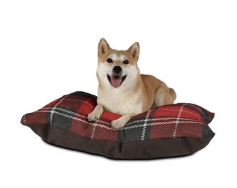 Cama para mascotas con estampado de búfalo rojo y negro a cuadros / Almohada acogedora para perros y gatos