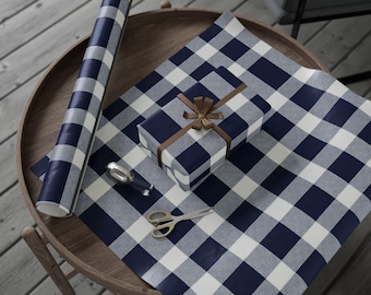 Papel de regalo con cuadros de búfalo azul marino / Rollo de papel de regalo a cuadros