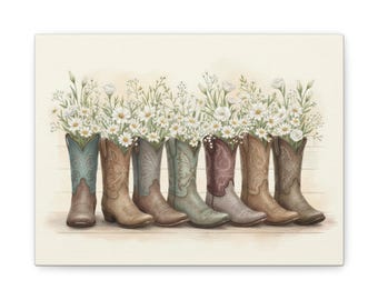 Cowboy Boot Bouquet Canvas | Western Floral Wall Art