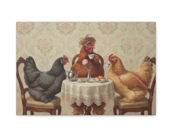 Chickens Having Tea Canvas