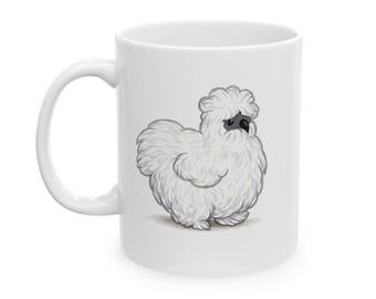 Taza de cerámica con diseño de pollo sedoso blanco / Taza de café con retrato de pollo / Regalo rústico de granja