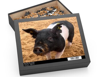Lindo rompecabezas de cerdo blanco y negro, rompecabezas de animales de granja para adultos y niños, regalo único