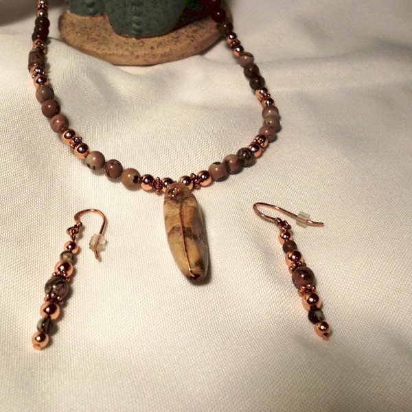 Copper & Crazy Horse Stone Necklace and Earring Set