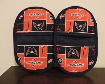 Pot Holders-Oven & Microwave Mitts-Washington Capitals w/Navy Blue Trim-Free Shipping