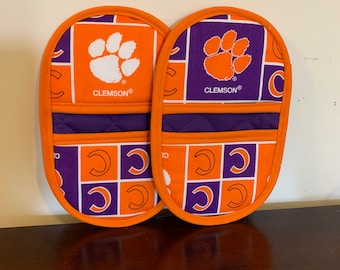 Pot Holders-Oven & Microwave Mitts-Pinchers-Clemson Tigers w/Orange Trim-Free Shipping