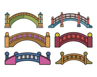 Wooden Bridge Embroidery Design, Bridge Machine Embroidery File, 6 Design, 9 Size, Instant Download