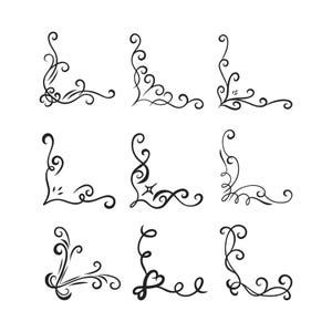 Elegant Corner Element Vintage Flourish Clipart Design, Ornamental Border Corner Machine Embroidery File, 9 Design, 7 Size, Instant Download