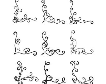 Diseño de clipart de elegante elemento de esquina con florituras vintage, archivo de bordado a máquina para esquinas con borde ornamental, 9 diseños, 7 tamaños, descarga instantánea