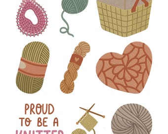 Knitting Yarn Quote Machine Embroidery Bundle, Set of 9, Crochet Embroidery Instant Download