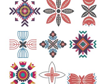 Folk Floral Machine Embroidery Bundle, Set of 9, Bohol Embroidery Instant Download Digital