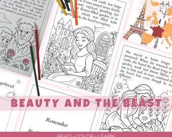 Printable Fairy Tale Coloring Book for Kids | Beauty and the Beast Inspired European Story + Coloring Pages + Activities | France Fairy Tale