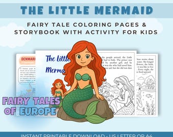 The Little Mermaid Coloring Book I Fairy Tale Storybook for Kids I Printable Educational Activity I Homeschool Fun I Worksheets for Teachers