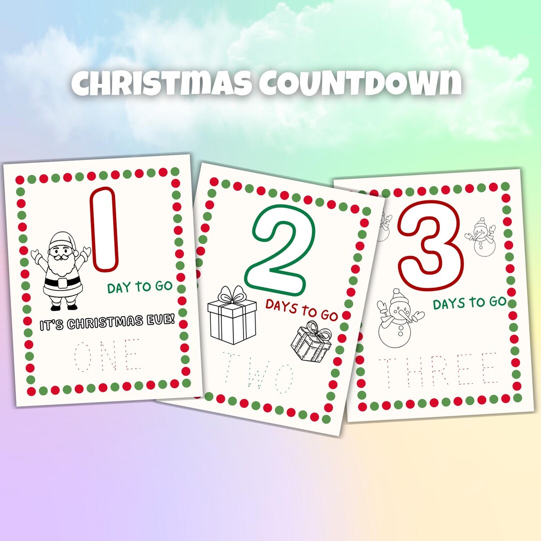 Printable Christmas Countdown for Kids, Coloring Pages & Number Tracing ...